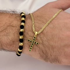 Conjunto Tejido Chino + Dije Cruz + Pulsera Balín